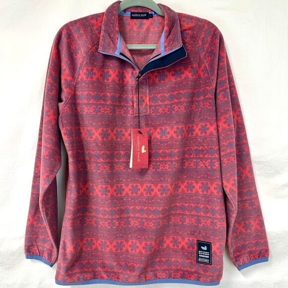 SOUTHERN MARSH NWT Monmouth Flurry Fleece Pullover Quarter Zip Snowflake Mens S - Picture 1 of 8